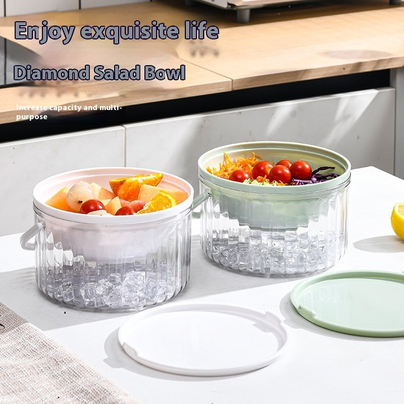 Iced Fresh-Keeping Salad Bowl – Clear Round Storage Box with Lid