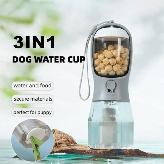 3-in-1 Portable Dog Water Bottle – Pet Water Dispenser with Food Container & Waste Bag Holder