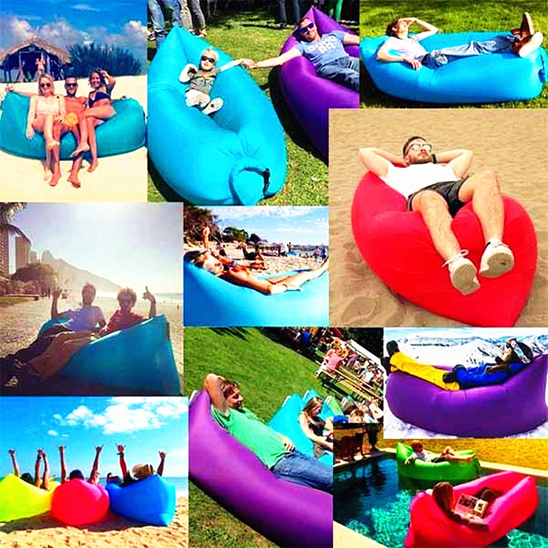 Fast Inflatable Air Lounger Sofa – Portable Laybag Beach Chair, Camping Air Couch No Pump Needed