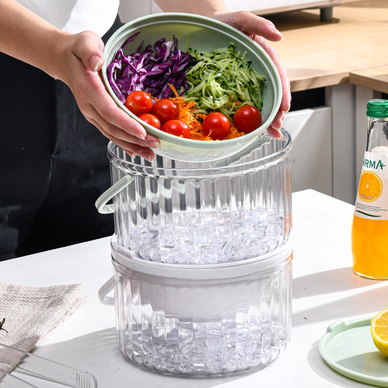 Iced Fresh-Keeping Salad Bowl – Clear Round Storage Box with Lid