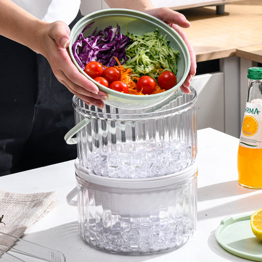 Iced Fresh-Keeping Salad Bowl – Clear Round Storage Box with Lid