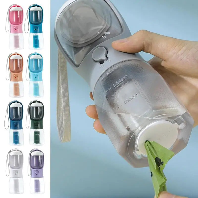 3-in-1 Portable Dog Water Bottle – Pet Water Dispenser with Food Container & Waste Bag Holder