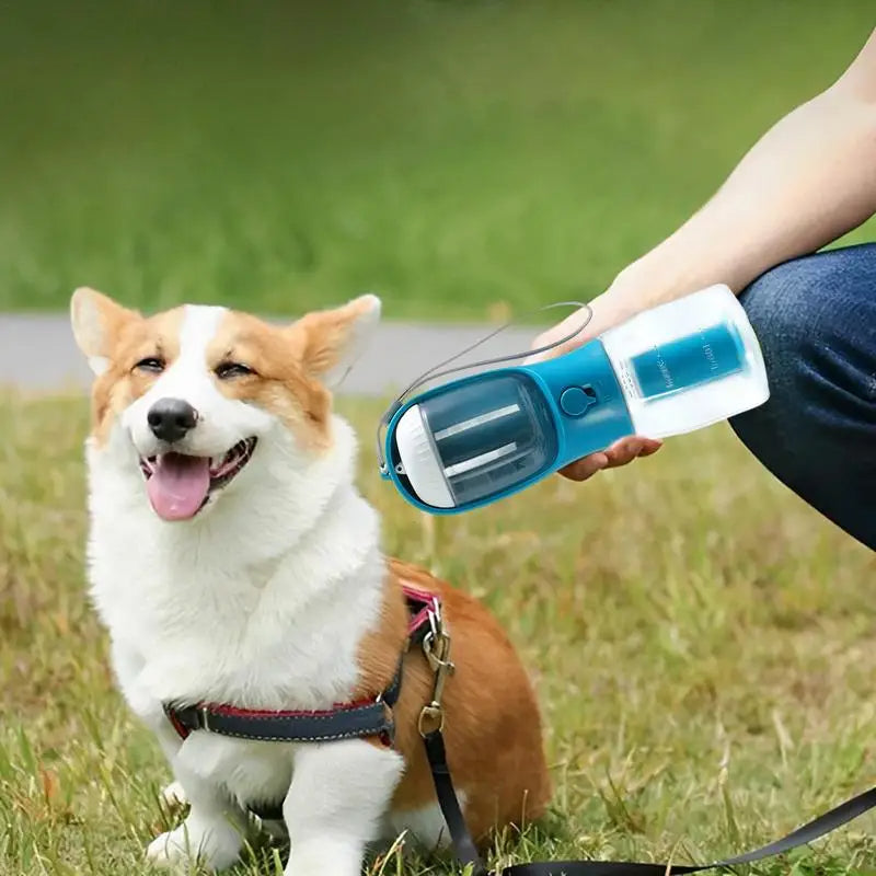 3-in-1 Portable Dog Water Bottle – Pet Water Dispenser with Food Container & Waste Bag Holder