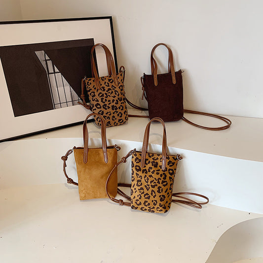 Women’s Retro Leopard Print Crossbody Bag – Suede Shoulder Bag