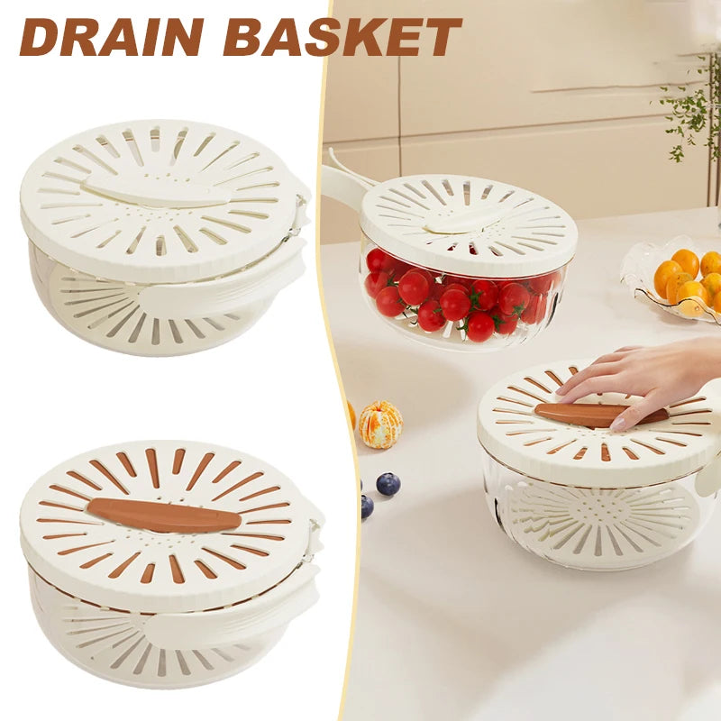 Fruit & Vegetable Drain Basket with Lid – Foldable Colander