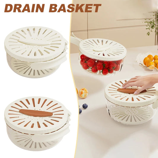 Fruit & Vegetable Drain Basket with Lid – Foldable Colander